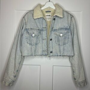 GARAGE cropped Jean Jacket with sherpa fur on inner lining, worn once.